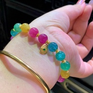 頂尖稀缺冰透熒光碧璽18k金設計款手鏈 艱難配色 頂尖盧比來