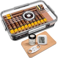 Cigar Humidor Acrylic Cigar Case with Hygrometer and Humidification Glass, Cedar Rack, Cigar Cutter,