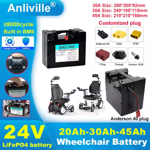 24V 20Ah/30Ah/45Ah LiFePO4 battery dedicated to electric wheelchair, universal for wheelchair 25.6V,