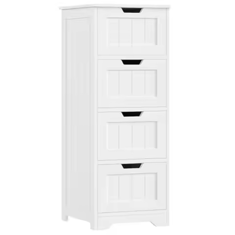 Bathroom Storage Cabinet with 4 Drawers 11.8 x 11.8 x 32.5 Freestanding Entryway Cupboard in White S