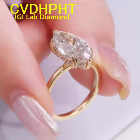 1 2 3 4 CT Real 18K Yellow gold IGI Lab grown Diamond Ring Marquise shape Diamond wedding ring Engag