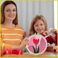 Punch Needle Embroidery Kit Flower Pattern Threader Needle Kit 20cm/7.87 Inch Punch Needle Fabric De