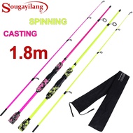 Sougayilang Spinning Rod /Casting Rod 1.8m 2 Sections Fishing Rod Pink And Yellow Color EVA Handle F