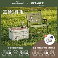 ［台灣直送】SNOOPY 史路比 手提收納箱 20L 十摺疊休閒克米特椅 贈摺疊傘【BLACK HAMMER］