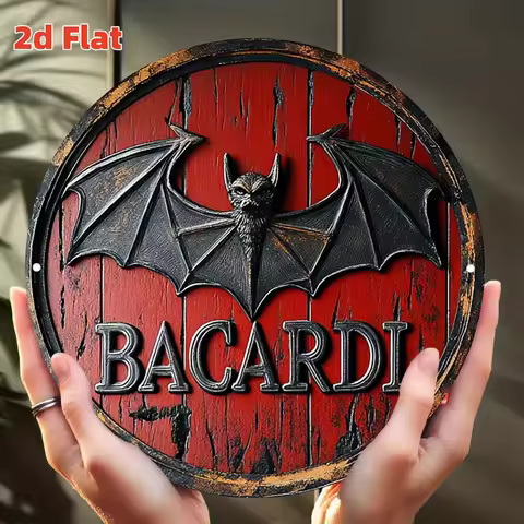 2D Flat"Bacardi Bat Logo" | Cuban Rum Legend | Vintage Wall Art Decorative Plaque |Classic Alcohol E