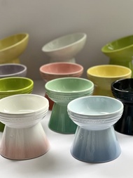 Cool Color Le Cr*uset High-foot Flat-mouth Pet Bowl Ceramic Slanted Black Water Bowl Grain Bowl Cat 