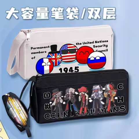 Black White CountryHumans Country Humans Countryball Polandball, Anime Pencil Case Pen Bag,Kids Penc