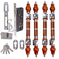 Handel pintu rumah set kunci 4biji gagang+kunci set model handle jambu panjang 45cm elegan untuk pin