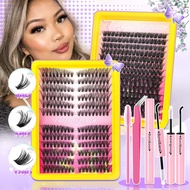 3D/5D Cluster False Eyelashes w/ Glue & Tweezers | Natural D Curl & Fluffy Thick Lash Extensions Set