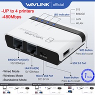 WAVLINK USB Wireless Print Server, WiFi Print Server with 10/100Mbps LAN/Bridge, 480Mbps USB2.0 UP to connect 4 printers, Support Wired/Wireless/Standalone Modes, Compatible with Windows/Mac and All RAW-supported Printers
