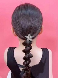 小孩用的銀色鑽石星星設計高彈性螺旋電話線髮圈