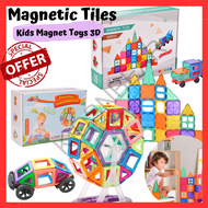 Magnetic Tiles 48pcs/ 78pcs / 100pcs / 120pcs  Mainan Magnet Puzzle Montessori Building Block 3D / M