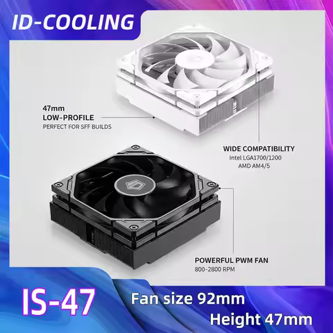 ID-COOLING IS-47 47mm Low Profile CPU Cooler 4 Heatpipes ITX CPU Radiator 9CM PWM Fan,For LGA 1700 1