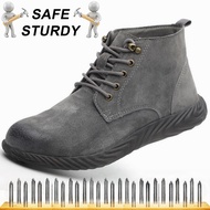 SAFE STURDY Safety Shoes Safety Boots Safety Shoes For Men Sport Jogger Genuine Leather Safety Work Boots Crazy Horse Leather Martin Boots Men Fashion Desert Boots Popular High Top Leather Shoes