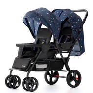 Twin Baby Stroller Lightweight Foldable Can Sit Can Lying Double Baby Stroller Front Rear Seat Two Tire Stroller