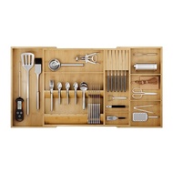 Bamboo Partition Retractable Drawer Storage Box Extendable Silverware Kitchen Knives Organizer Box T