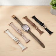 Thin Leather Watch Band for Apple Watch - Adjustable Strap Fits Series 4-9/SE/Ultra 38-49mm Leather 