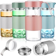 Nuogo 4 Pcs Glass Tea Bottle 16 oz Drinking Bottle with Non slip Holster and Stainless Tea Infuser B