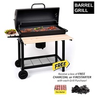 Charcoal Grill Barrel Outdoor BBQ Picnic Trolley Smoker with Folding Side Table | Traditional charcoal grill for Texas style barbecue
