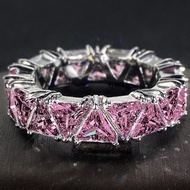 S925 Sterling Silver Pink Geometric Ring Simple Fashion Jewelry Ladies Gift 5