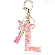 Fashion Alphabet Initial Letter Keychain Tassel Butterfly Pendant Key Ring for Purse Handbags Women 