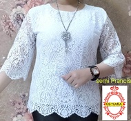 Atasan blouse wanita bahan brokat semifrancis warna putih