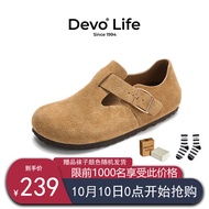Devo Life的沃软木勃肯鞋男女同款单鞋绒面复古包头鞋情侣文艺休闲鞋 66008 黄棕反绒牛皮 37