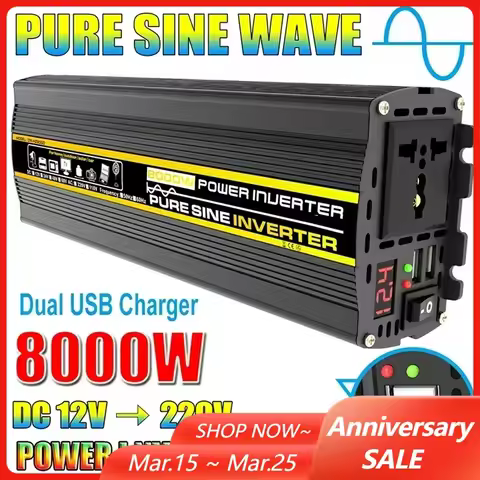 8000W Pure Sine Wave Inverter Voltage Converter Intelligent Digital Display Car Home Outdoor Transfo
