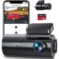 GKU 4K Dash Cam Depan dan Belakang, 5GHz WiFi Dashcam dengan 64GB SD Card, Dual Car Camera Dash Cam 