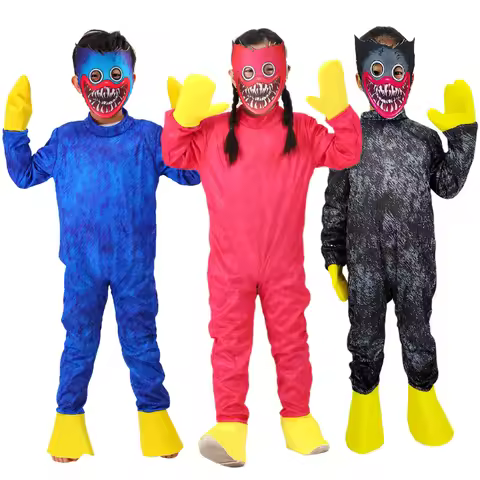 Poppy Play Costume Huggy Wuggy Kissy Missy Cosplay Jumpsuit with Mask, Halloween Horror Game Outfit 