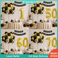 GeeParty 53pcs Black Gold Balloon Set Gold Number 50th 60th 70th Birthday Decoration Party Supplies