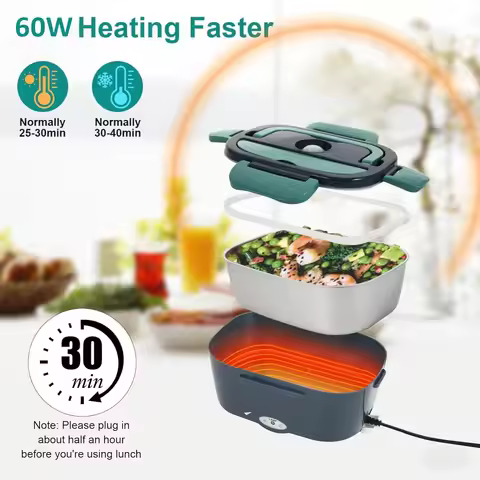 Electric Lunch Box 80W Portable Heated Lunchbox Adults Includes 2 Stainless Steel Containers Car Tru