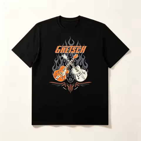 Gretsch Guitar Instrument Print Men Women T-shirt Short Sleeve Pure Cotton Rock Band Practice Clothe