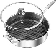 Toutrop 7 Quarts Stainless Steel Sauté Pan wih Lid, Nonstick Deep Frying Pan 13.2 Inch, Non-Stick La