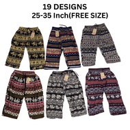 【ELEPHANT PANTS CS0643/2】Unisex 3/4 Long Wide Leg Thailand Elephant Pants Free Size Waist 25-34Inch 