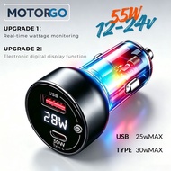 55W High Speed Car Phone Charger 30W PD Type-C + 22.5W USB A Port Universal Fast Charging Adapter