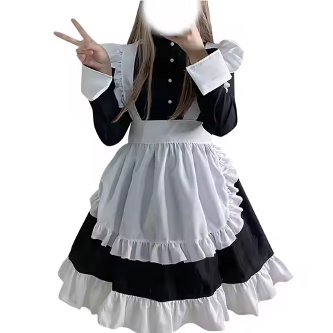 Maid Costume Dress Knee Length Lolita Sweet Halloween Women Servant Ouji Kodona Cute Housekeeper Apr