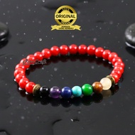 RED CHAKRA Aesthetic CHAKRA Bracelet 7 Natural Crystal Agate Stone for Men, Women, Girls, Boys, Cool