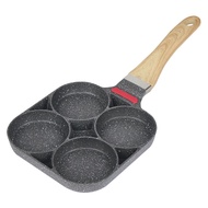 Divided Pan, Frying Eggs, Baking, 4 Compartments, 4 Holes, Non-Stick Wooden Handle