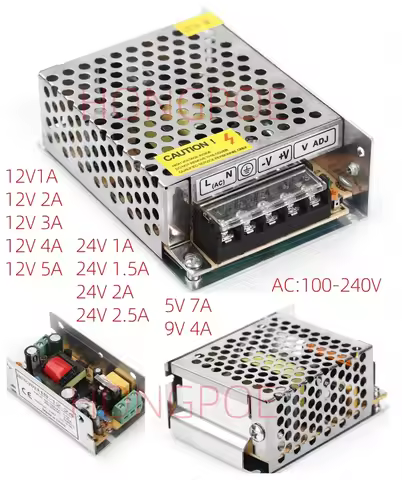 12W 25W 35W 50V 60W 5V 9V 12V 24V Power Supply 1A 2A 3A 4A 5A 100-240V Driver for LED Strip CCTV Fan