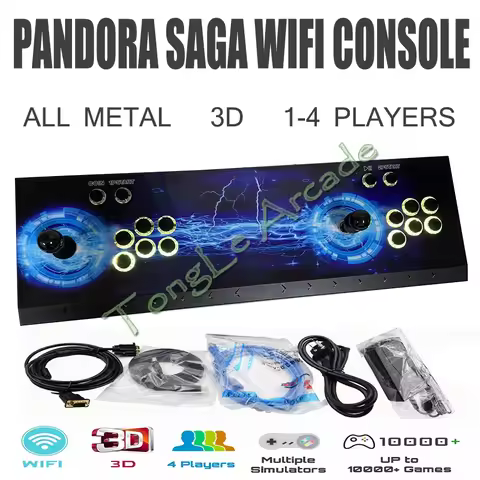 3D Pandora Saga WIFI Arcade Joystick, Retro Game LED Console, 2800/9800/10888/26800 in 1 All Metal C
