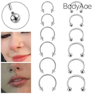 Bodyace Curved Barbell Nose Ring Stainless Steel Ear Piercing Double Barbell Septum Ring Silver Indu