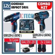 BOSCH COMBO KIT GDR120-LI + GSB120-LI 12V CORDLESS IMPACT DRIVER / WRENCH + 12V CORDLESS IMPACT DRILL / DRIVER