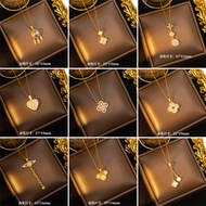 [Copper Inlaid Zirconium] Four-Leaf Clover Necklace Women Titanium Steel Real Gold Electroplating In
