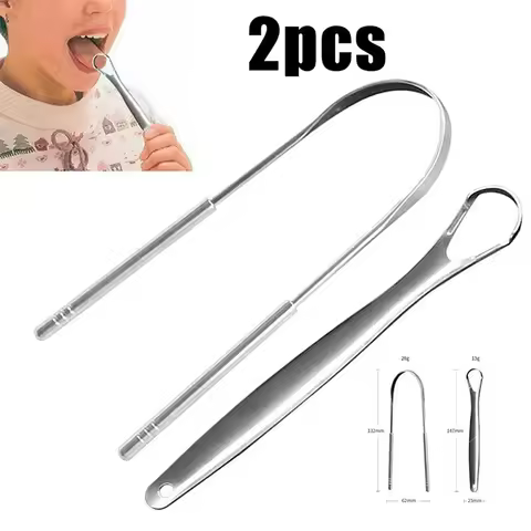 2Pcs Tongue Scraper Stainless Steel Tongue Cleaner Oral Care Hygiene Scraper Dental Oral Care Hygien