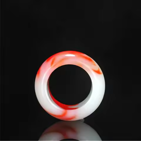 Natural Red White Hetian Jade Ring Chinese Jadeite Amulet Fashion Charm Jewelry Hand Carved Crafts G