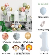 Jungle Safari Bộ Bóng Bay Số Động Vật Cho Trẻ 1-3 Tuổi Trang Trí Tiệc Sinh Nhật Bong Bóng Cao Su Hel