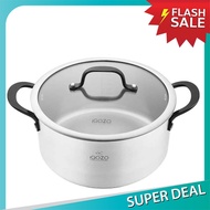 Hot Sales [ Local Ready Stocks ] iGOZO 24CM ELITE 304 STAINLESS STEEL CASSEROLE + GLASS LID COOKWARE KITCHENWARE PERIUK