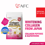 AFC Collagen White Beauty Skin Supplement - Whitening for Fair &amp; Bright Face Lighten Dark Spots Acne Scars Pigmentation with Glutathione + Vitamin C + L Cystine • Made in Japan • 270 Caplets (Suitable for All Skin Types)