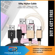 [1+1] BUY 1 FREE 1 Silky Nylon Cable Type C Cable/USB C Cable/iPCable/iOSCable 25CM 0.25M